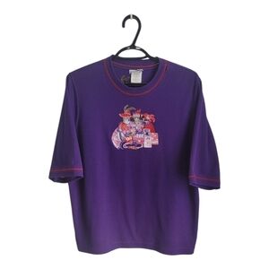 Vintage Bon Worth Purple Kitschy Cats Graphic T-Shirt Cottage Core Grandma Core